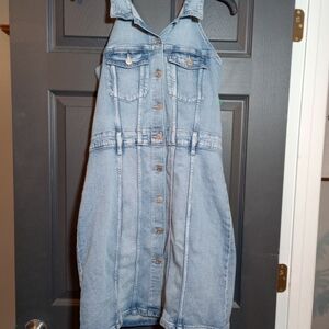 NWT Denim Gap Halter Mini Dress Button Down Front Stretchy Relax Fit Size 10 New